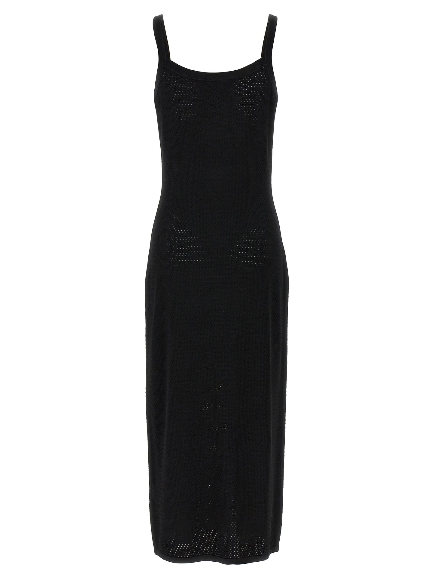 Dress by T BY ALEXANDER WANG for women in polyamide & viscose black presents a sinuous silhouette, showcasing a sophisticated round neckline and detailed with a sinuous midi for a refined finish.