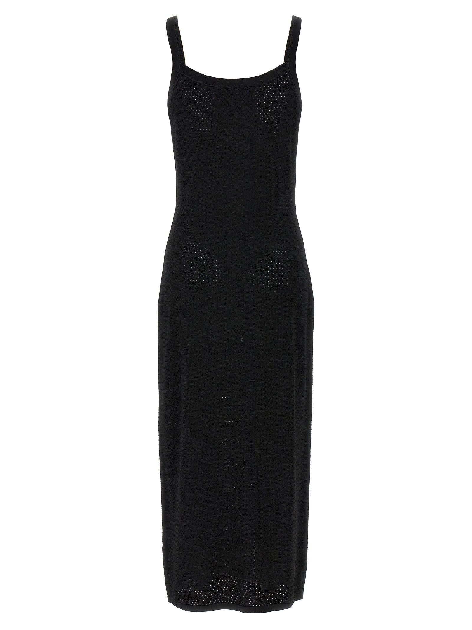 Dress by T BY ALEXANDER WANG for women in polyamide & viscose black presents a sinuous silhouette, showcasing a sophisticated round neckline and detailed with a sinuous midi for a refined finish.