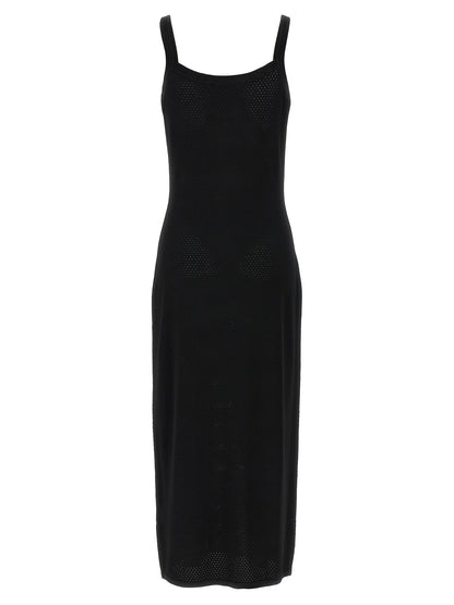 Dress by T BY ALEXANDER WANG for women in polyamide & viscose black presents a sinuous silhouette, showcasing a sophisticated round neckline and detailed with a sinuous midi for a refined finish.