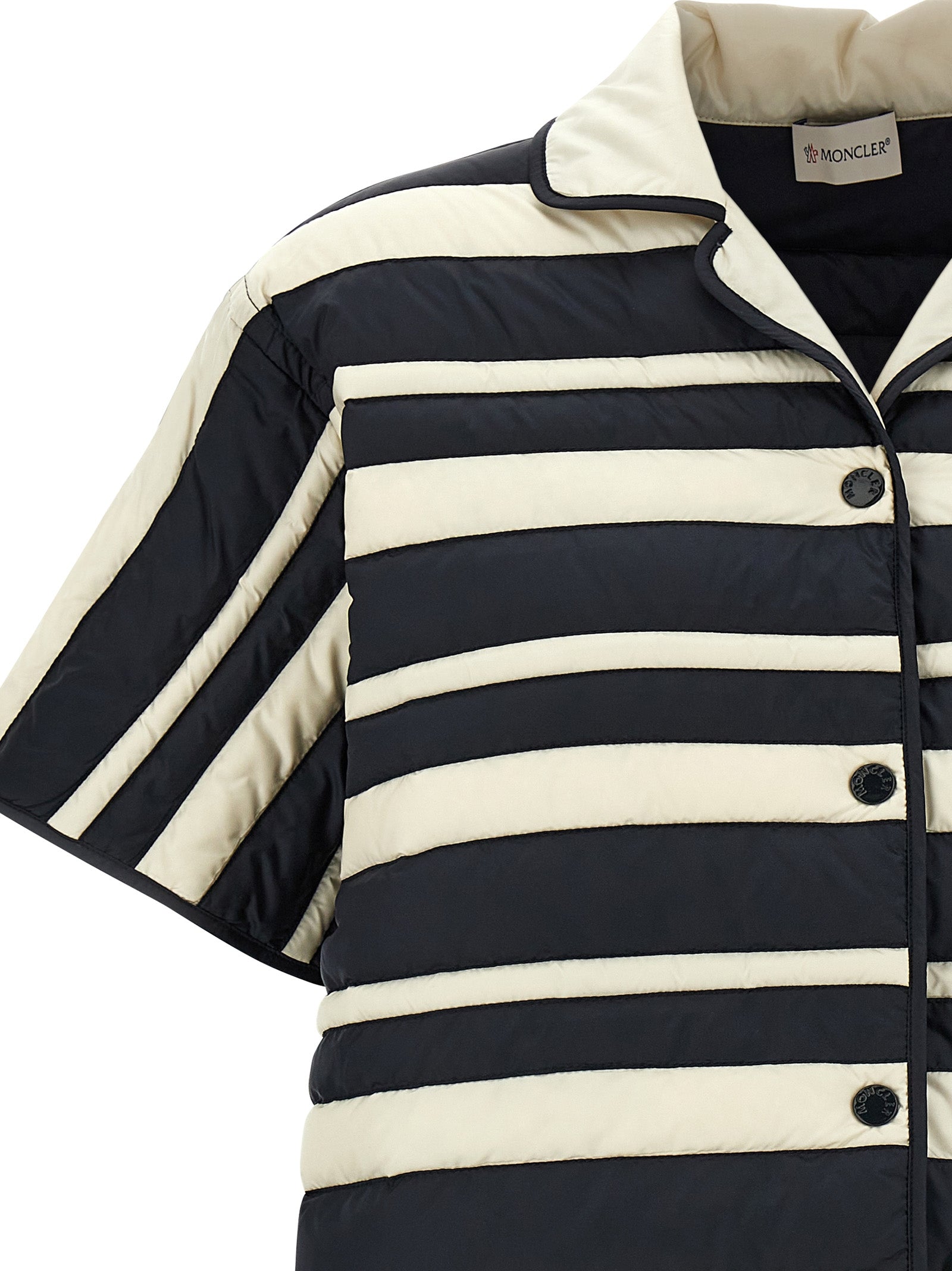 Blouse by Moncler for women in polyamide multicolor, featuring a nuanced and nuanced v-neck neckline for a sophisticated finish.
