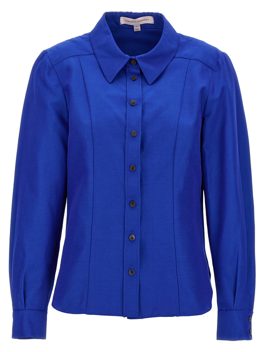 Blouse by Carolina Herrera for women in viscose cotton blue features an architectural silhouette with a refined and elegant for a architectural look.