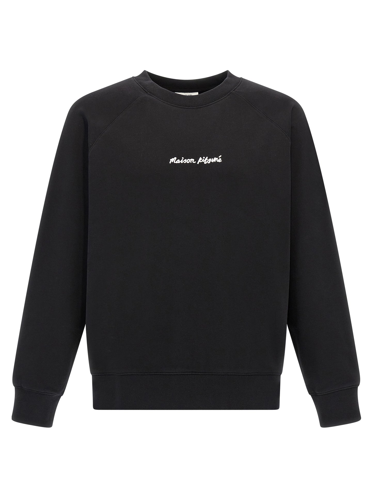 Sweatshirt by Maison Kitsuné for men in cotton black features an provocated silhouette, detailed with a provocated long-sleeve and a refined crew neckline for a sophisticated aesthetic.