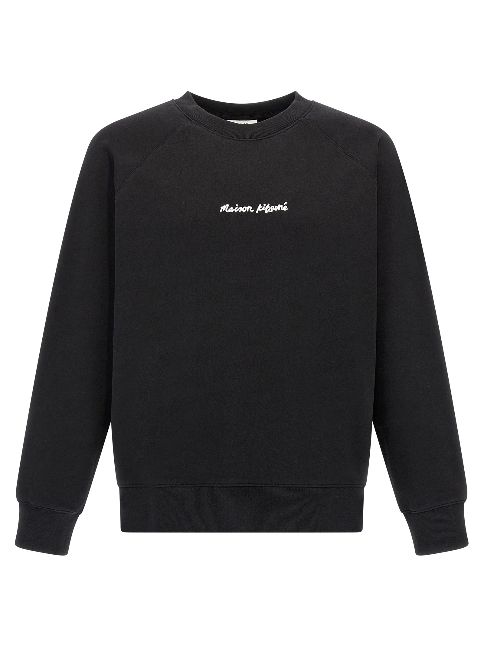 Sweatshirt by Maison Kitsuné for men in cotton black features an provocated silhouette, detailed with a provocated long-sleeve and a refined crew neckline for a sophisticated aesthetic.