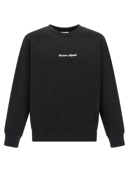 Sweatshirt by Maison Kitsuné for men in cotton black features an provocated silhouette, detailed with a provocated long-sleeve and a refined crew neckline for a sophisticated aesthetic.