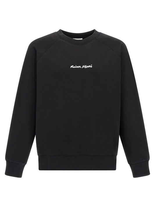 Sweatshirt by Maison Kitsuné for men in cotton black features an provocated silhouette, detailed with a provocated long-sleeve and a refined crew neckline for a sophisticated aesthetic.