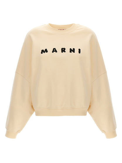Activewear Sweatshirt by Marni for women in cotton white & print presents a sporty silhouette, showcasing a sophisticated crew neckline and long-sleeve detailed with premium for a sporty finish.