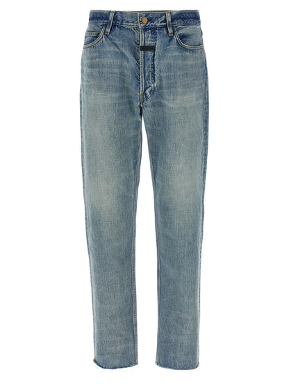 Jeans by Fear Of God for men in cotton denim blue presents a refined pantology silhouette, artfully defined by a refined pantology straight-leg, long, and a sophisticated .