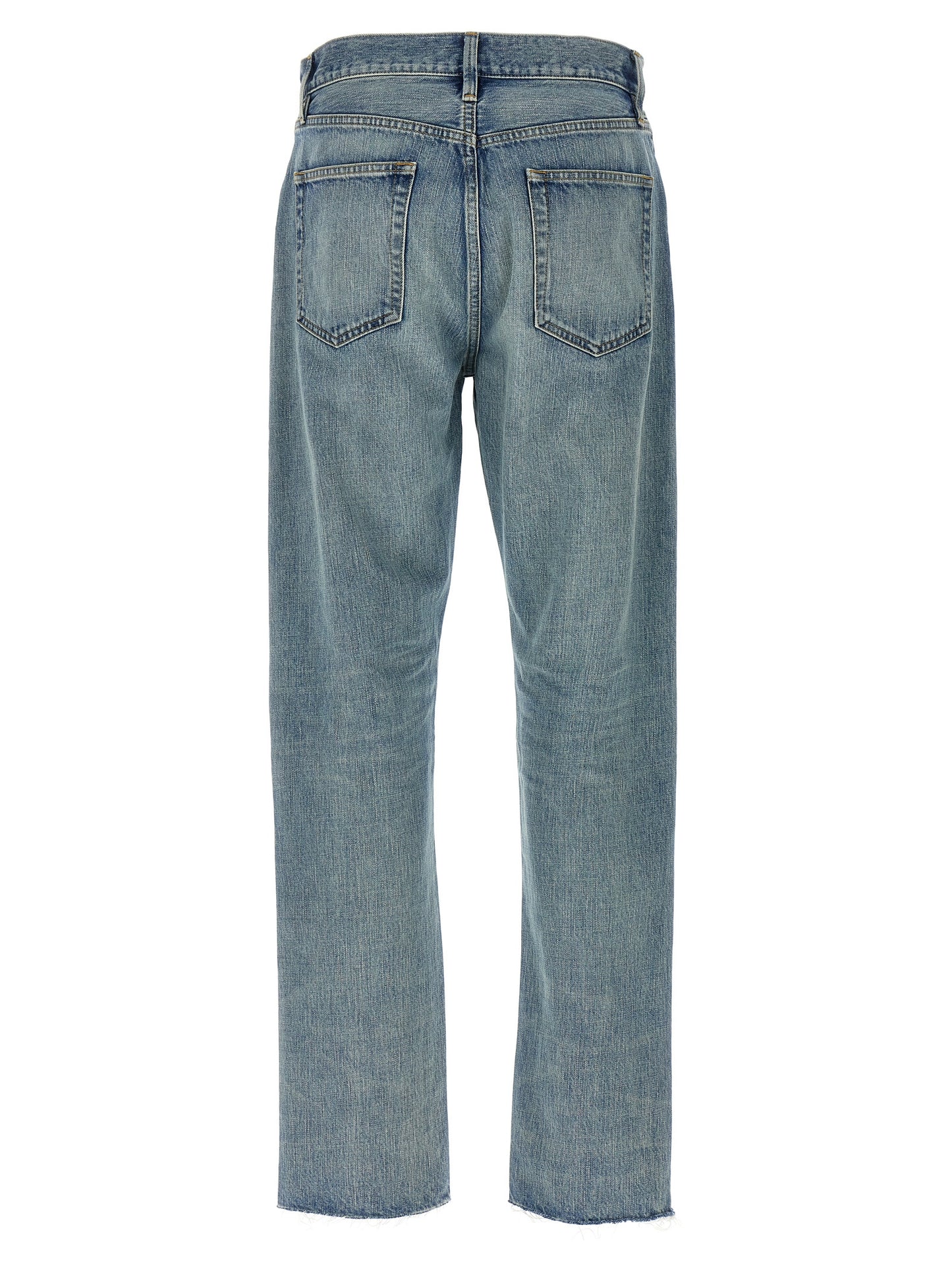 Jeans by Fear Of God for men in cotton denim blue features a refined silhouette with a refined straight-leg, defined by a and a refined long for a refined finish.