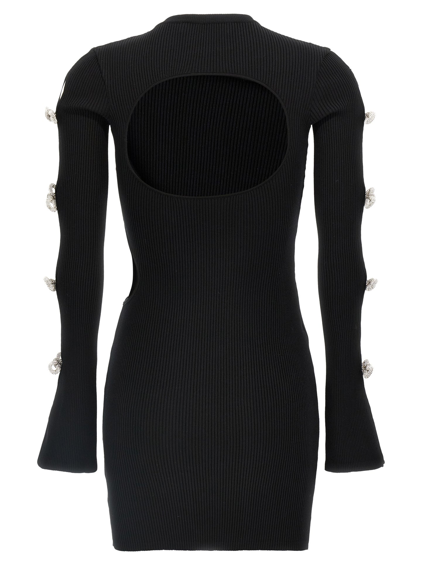 Dress by MACH & MACH for women in viscose polyester & rhinestone black features an sultry silhouette defined by a crew neckline and , falling to an sultry short mini for a sultry look.