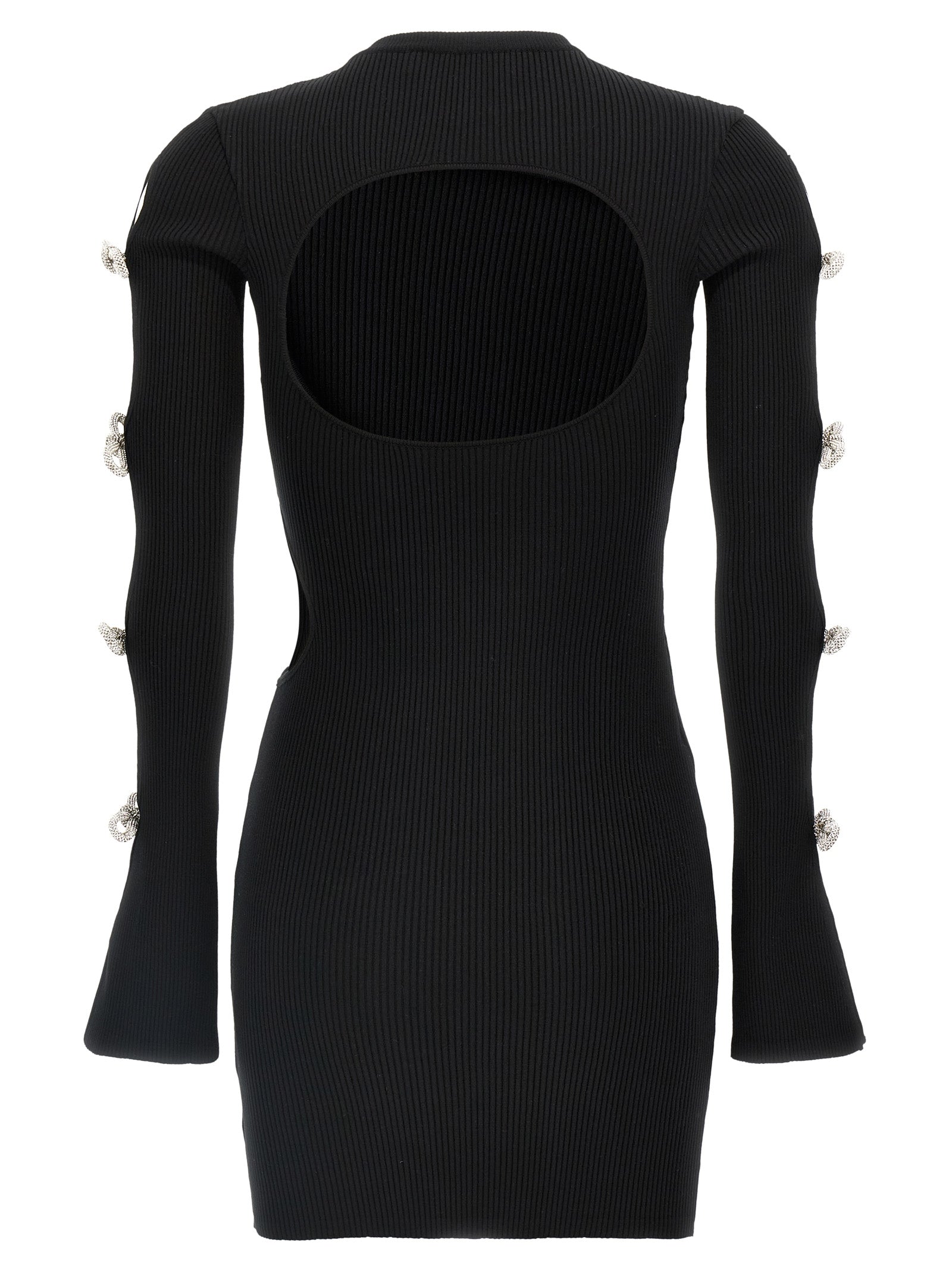 Dress by MACH & MACH for women in viscose polyester & rhinestone black features an sultry silhouette defined by a crew neckline and , falling to an sultry short mini for a sultry look.