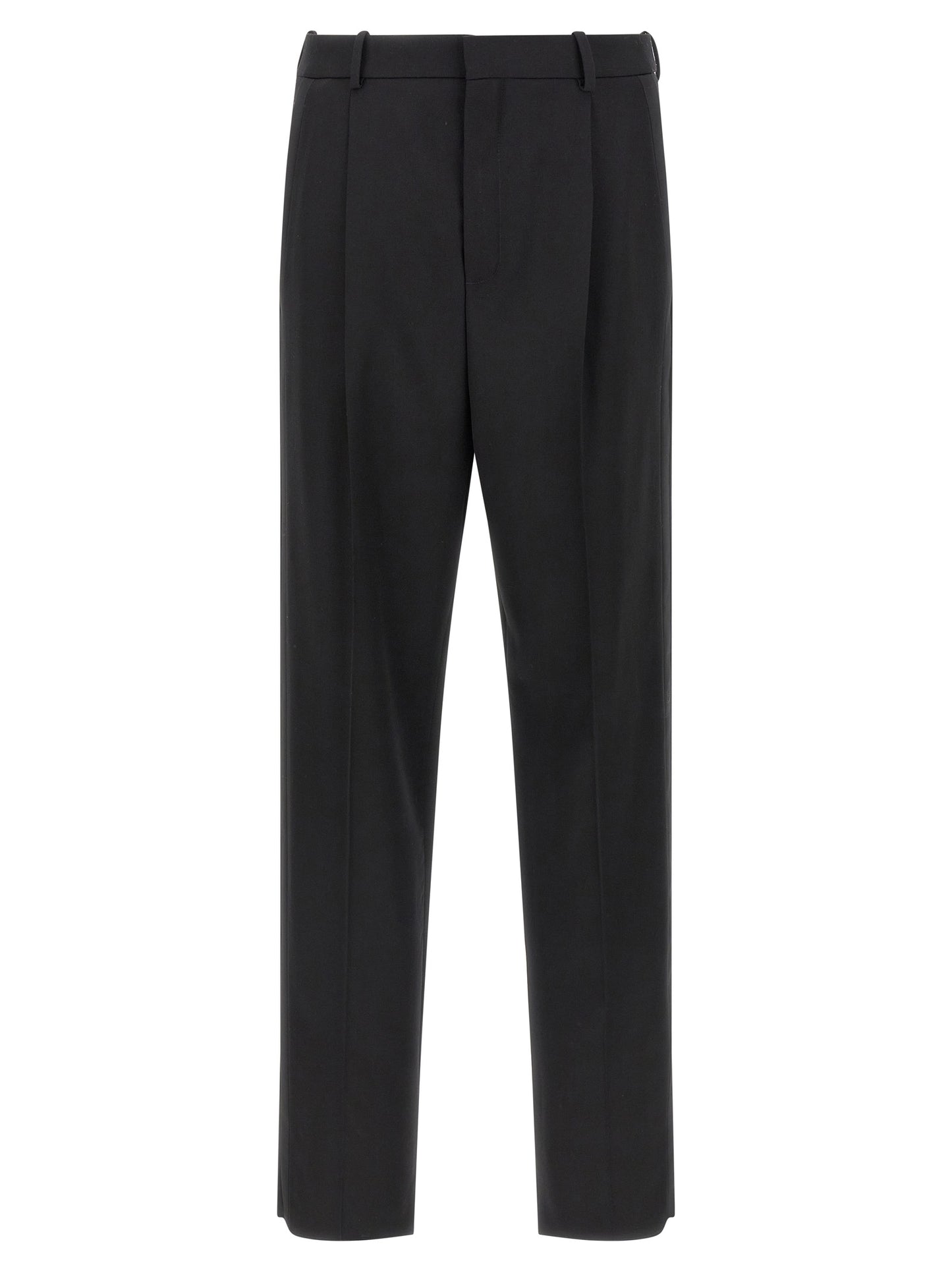 Trousers by Saint Laurent for men in satin wool black features an on trend silhouette, showcasing a sophisticated with a long and high rise for an on trend finish.
