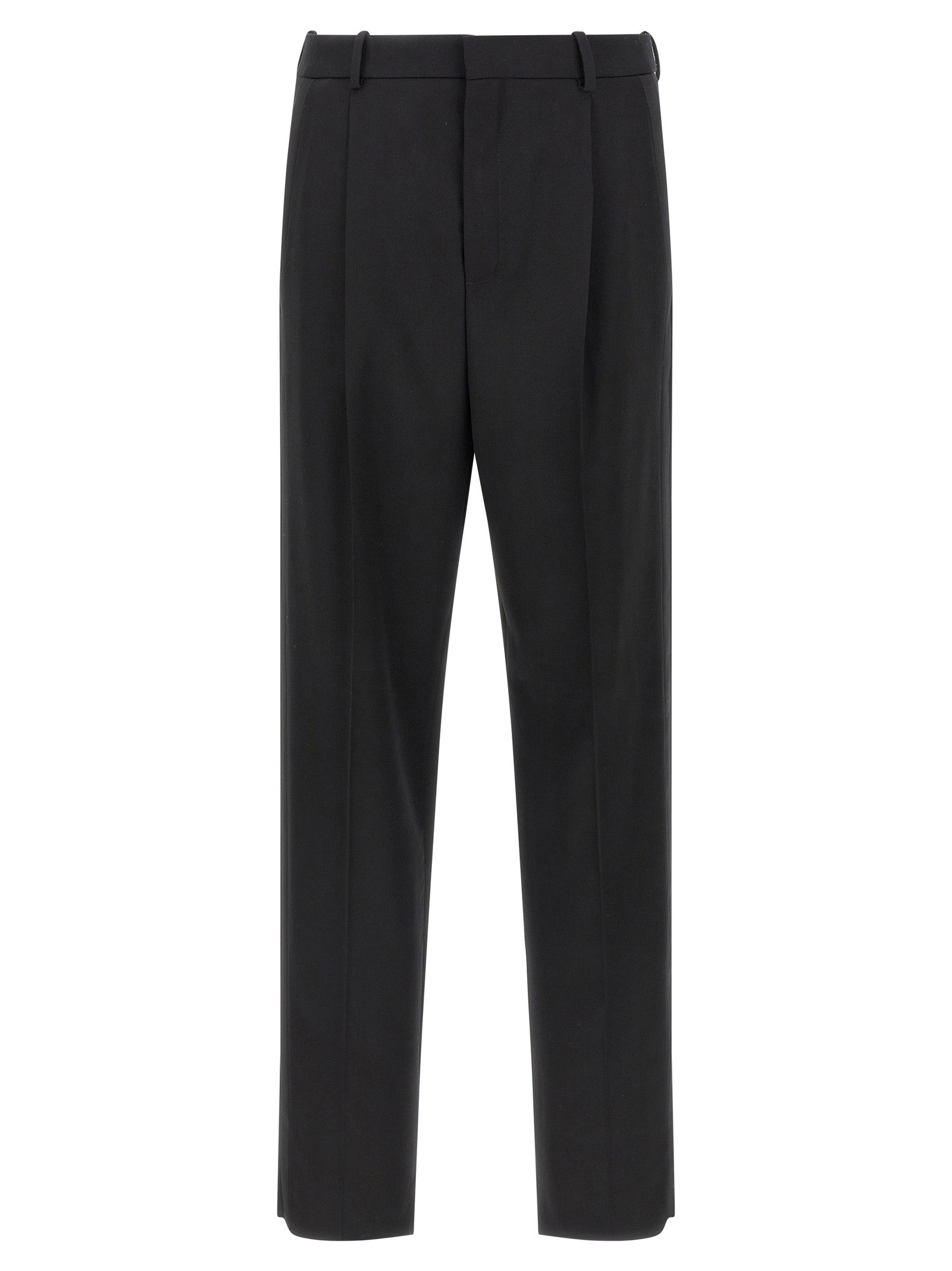 Trousers by Saint Laurent for men in satin wool black features an on trend silhouette, showcasing a sophisticated with a long and high rise for an on trend finish.