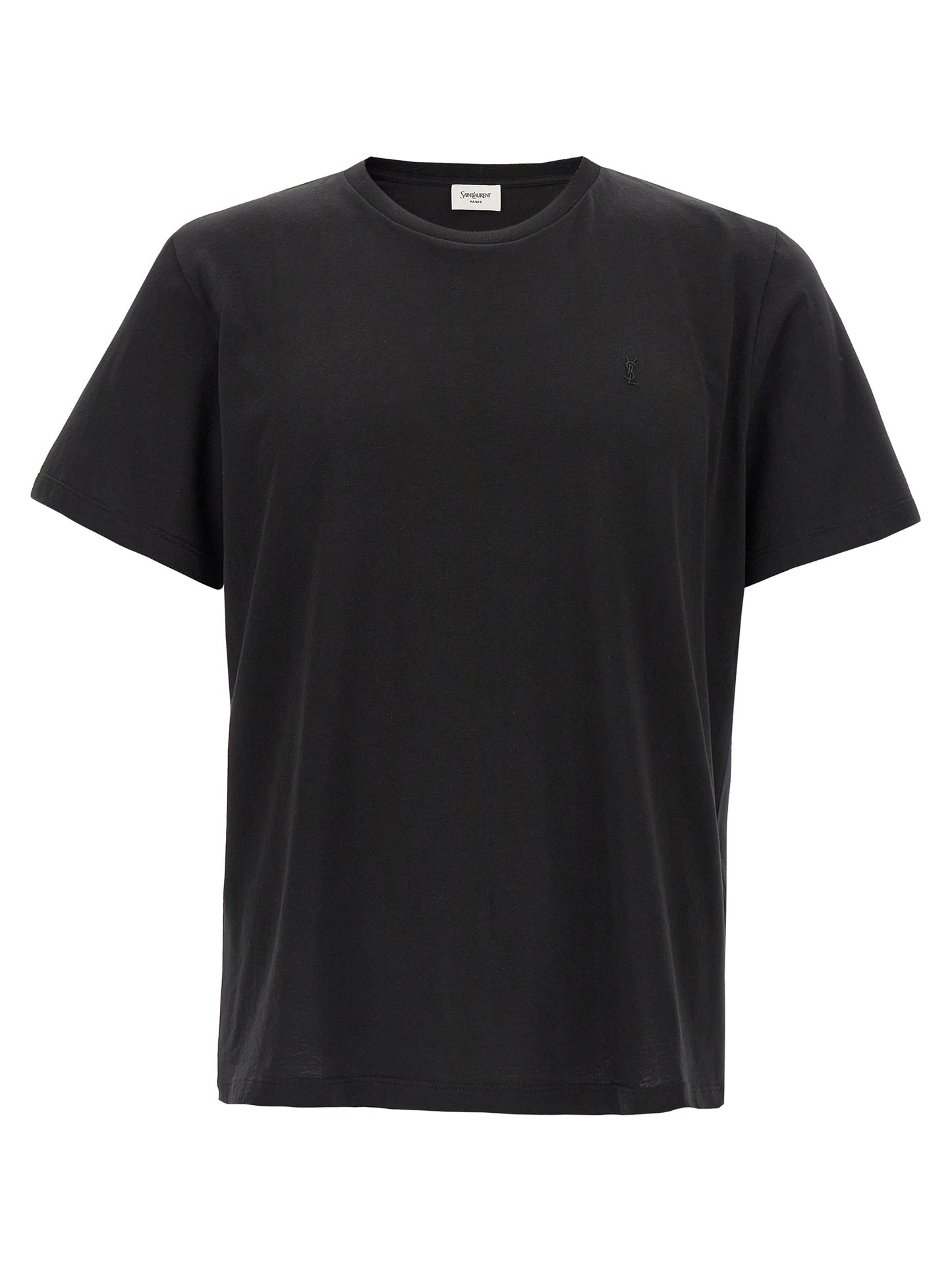 T-Shirt by Saint Laurent for men in cotton black features an edgy silhouette, meticulously detailed with a sophisticated short-sleeve and for a truly edgy finish.