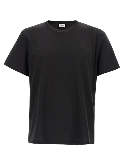 T-Shirt by Saint Laurent for men in cotton black features an edgy silhouette, meticulously detailed with a sophisticated short-sleeve and for a truly edgy finish.