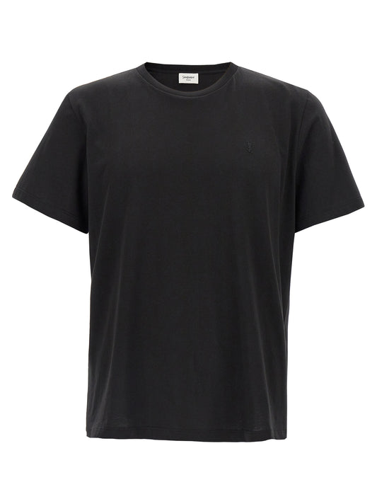 T-Shirt by Saint Laurent for men in cotton black features an edgy silhouette, meticulously detailed with a sophisticated short-sleeve and for a truly edgy finish.