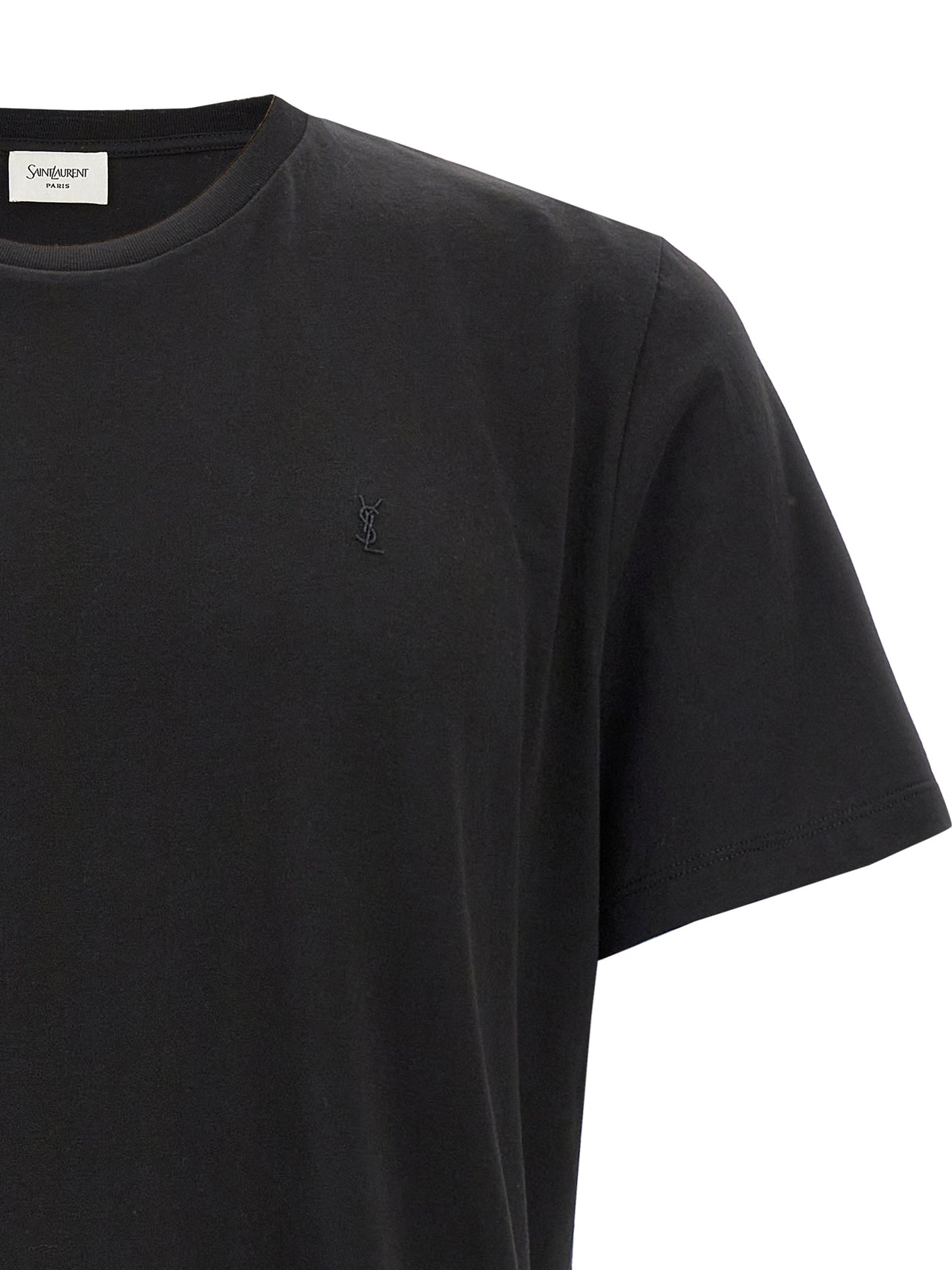 T-Shirt by Saint Laurent for men in cotton black showcases a unassuming silhouette, artfully detailed with a refined and unassuming for a sophisticated, contemporary look.