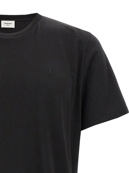 T-Shirt by Saint Laurent for men in cotton black showcases a unassuming silhouette, artfully detailed with a refined and unassuming for a sophisticated, contemporary look.