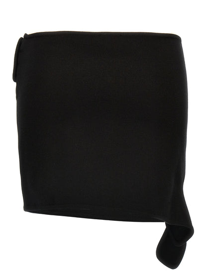 Skirt by Courrèges for women in polyester & viscose black showcases a dramatic silhouette, artfully capturing the essence of the Women's Polyester & Viscose Mini Long Skirt in a dramatic mini long cut for a refined look.