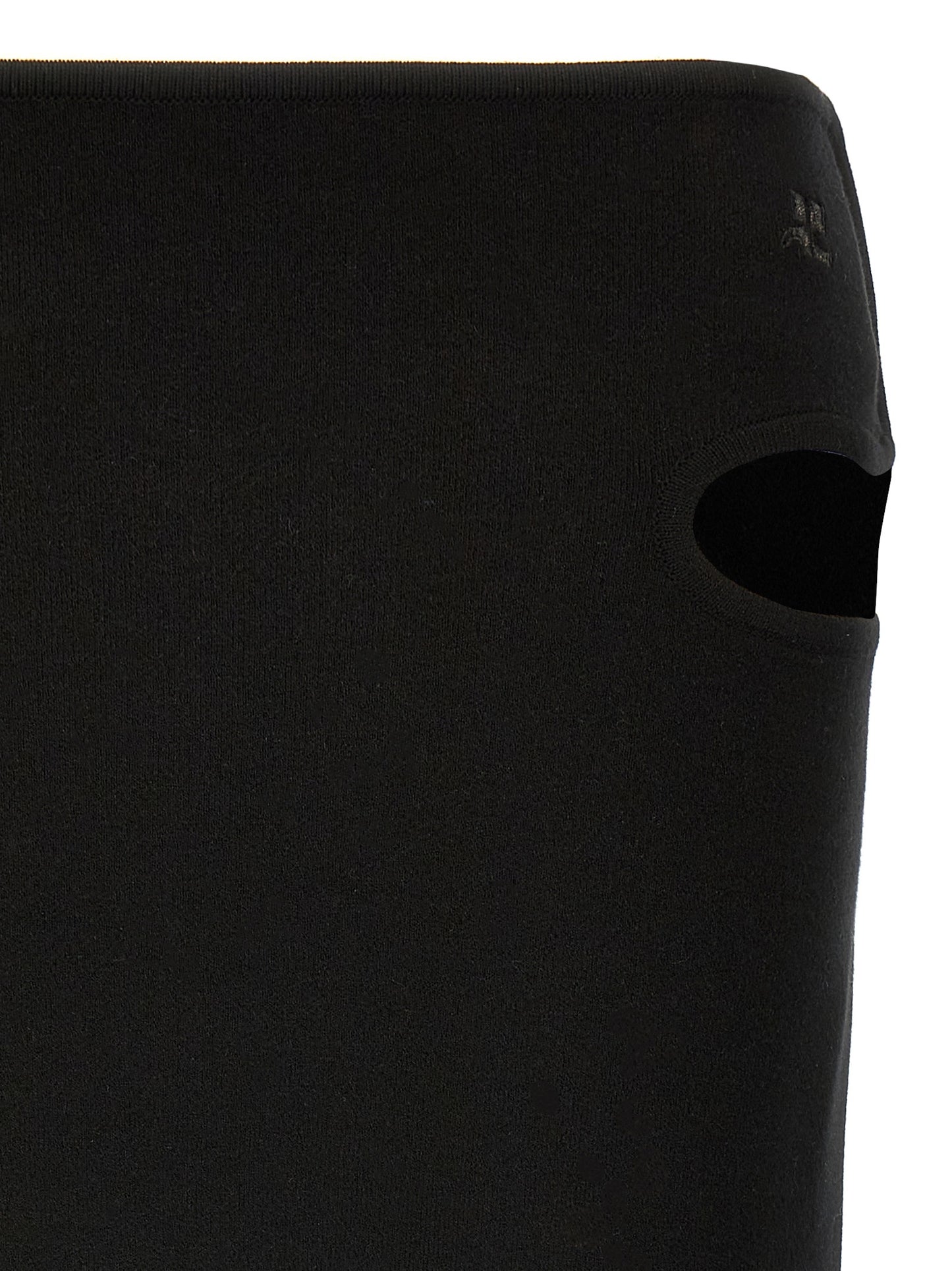 Skirt by Courrèges for women in polyester & viscose black showcases a dramatic silhouette, artfully capturing the essence of the Women's Polyester & Viscose Mini Long Skirt in a dramatic mini long cut for a refined look.