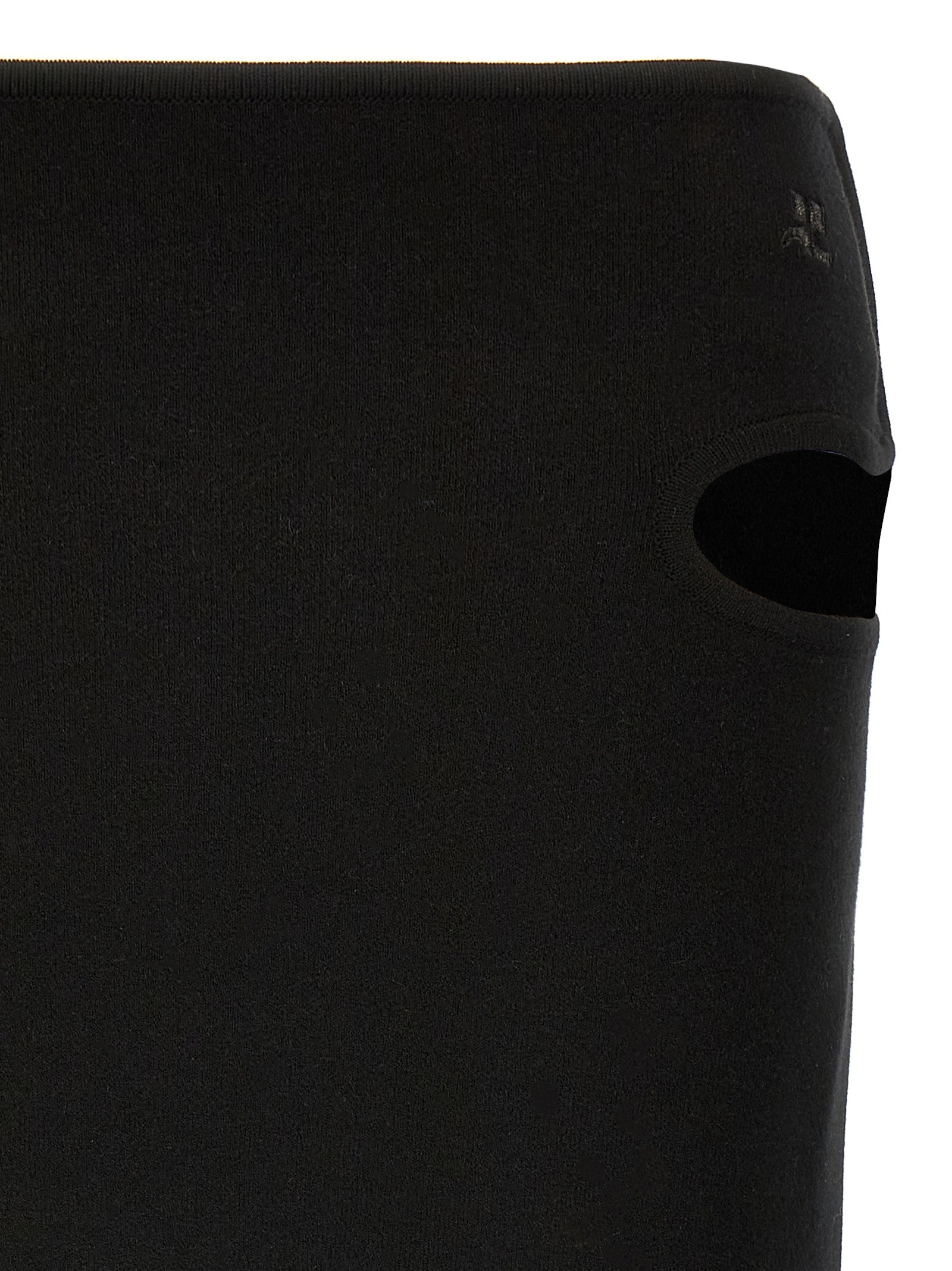 Skirt by Courrèges for women in polyester & viscose black showcases a dramatic silhouette, artfully capturing the essence of the Women's Polyester & Viscose Mini Long Skirt in a dramatic mini long cut for a refined look.