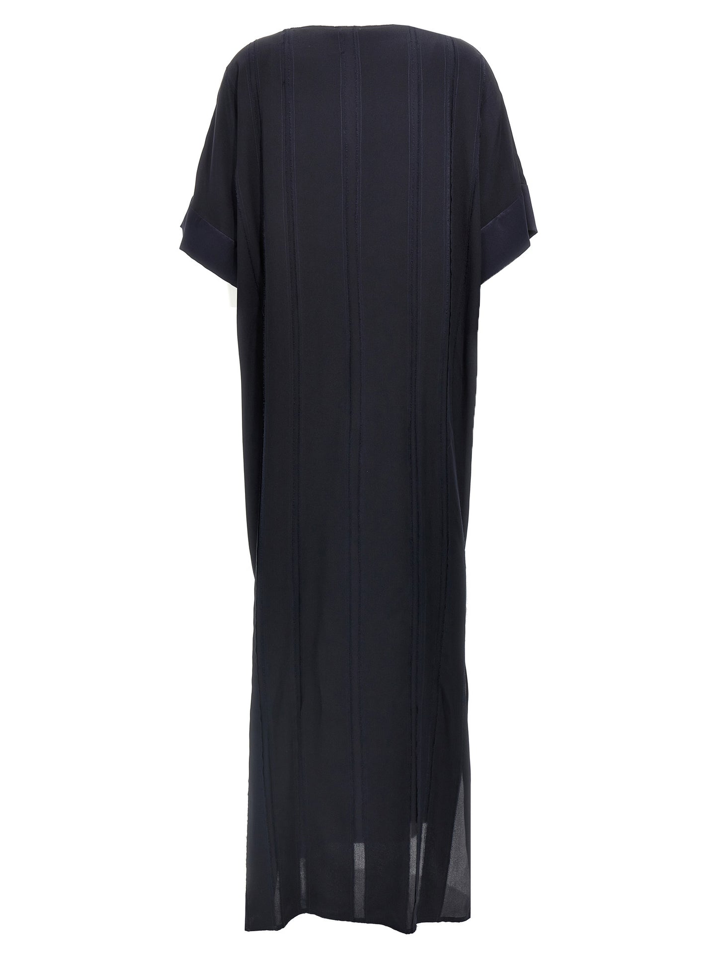 Dress by DI.LA3 PARI' for women in silk satin blue features an sultry silhouette defined by a crew neckline and , falling to an sultry short long for a sultry look.