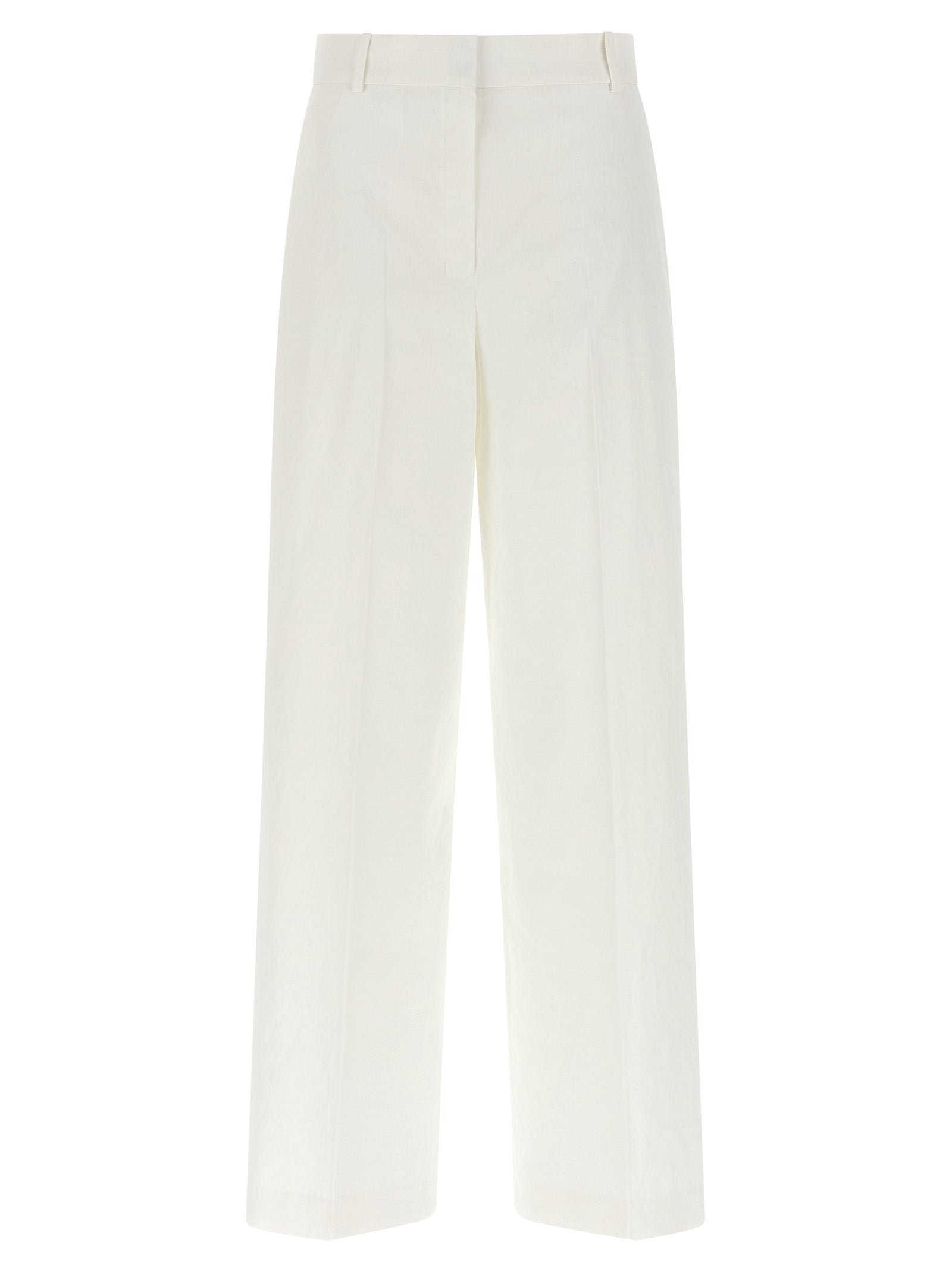 Trousers by Theory for women in linen & viscose white presents a perennial silhouette, meticulously tailored with a straight-leg cut, long finish, and an elegant .