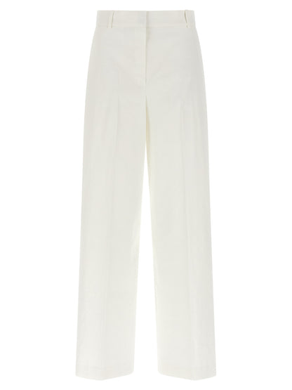 Trousers by Theory for women in linen & viscose white presents a perennial silhouette, meticulously tailored with a straight-leg cut, long finish, and an elegant .