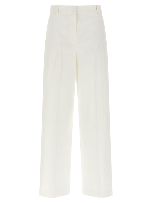 Trousers by Theory for women in linen & viscose white presents a perennial silhouette, meticulously tailored with a straight-leg cut, long finish, and an elegant .