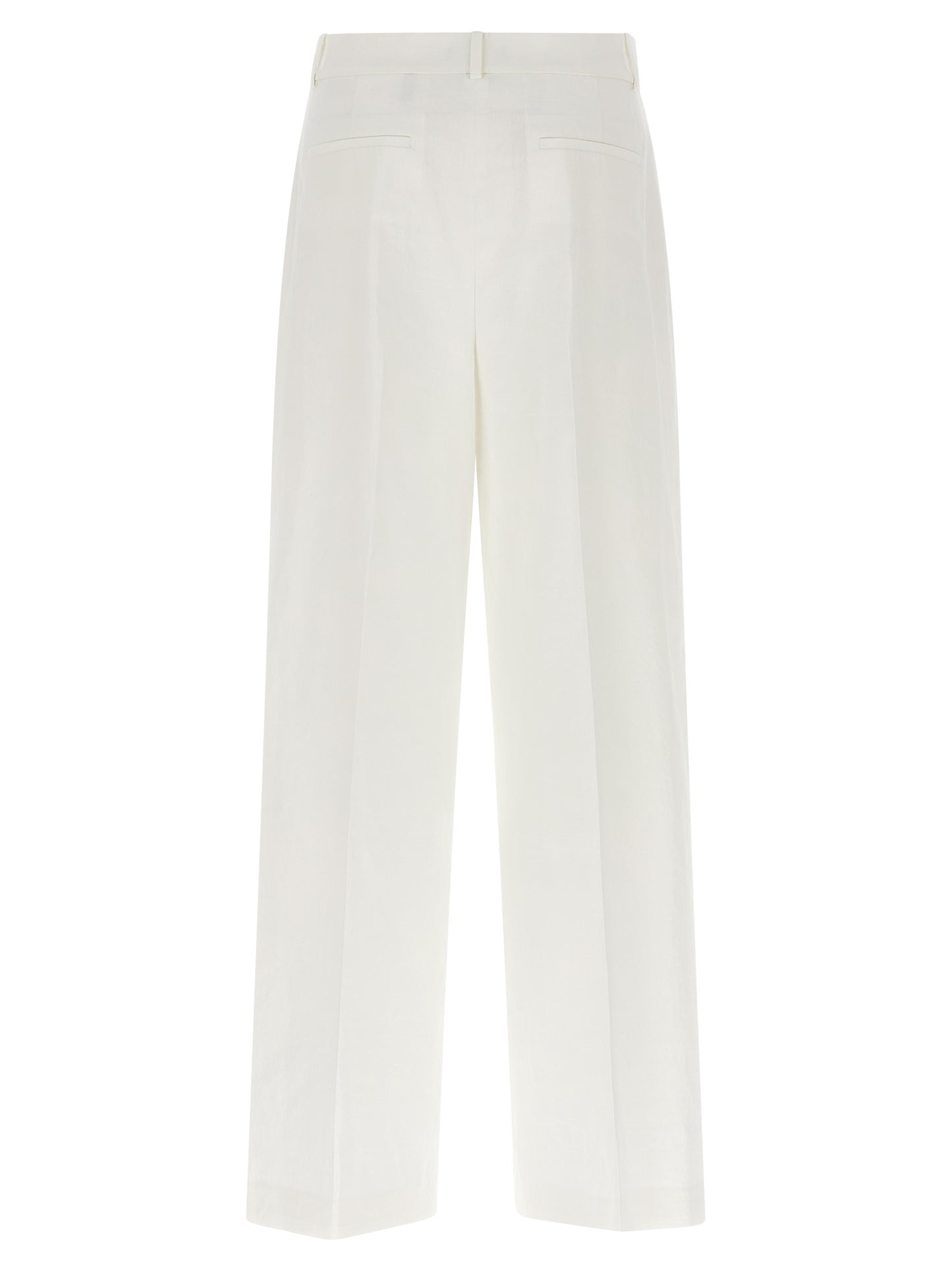 Trousers by Theory for women in linen & viscose white features an on trend silhouette, showcasing a sophisticated straight-leg with a long and for an on trend finish.