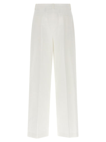 Trousers by Theory for women in linen & viscose white features an on trend silhouette, showcasing a sophisticated straight-leg with a long and for an on trend finish.