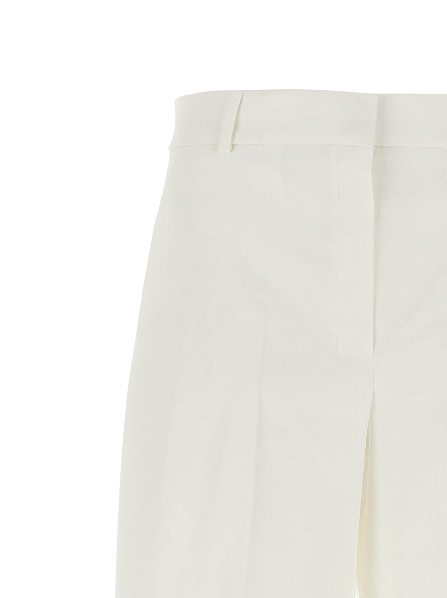 Trousers by Theory for women in linen & viscose white features an sartorial silhouette, showcasing a precise straight-leg and long with a sartorial for a refined look.