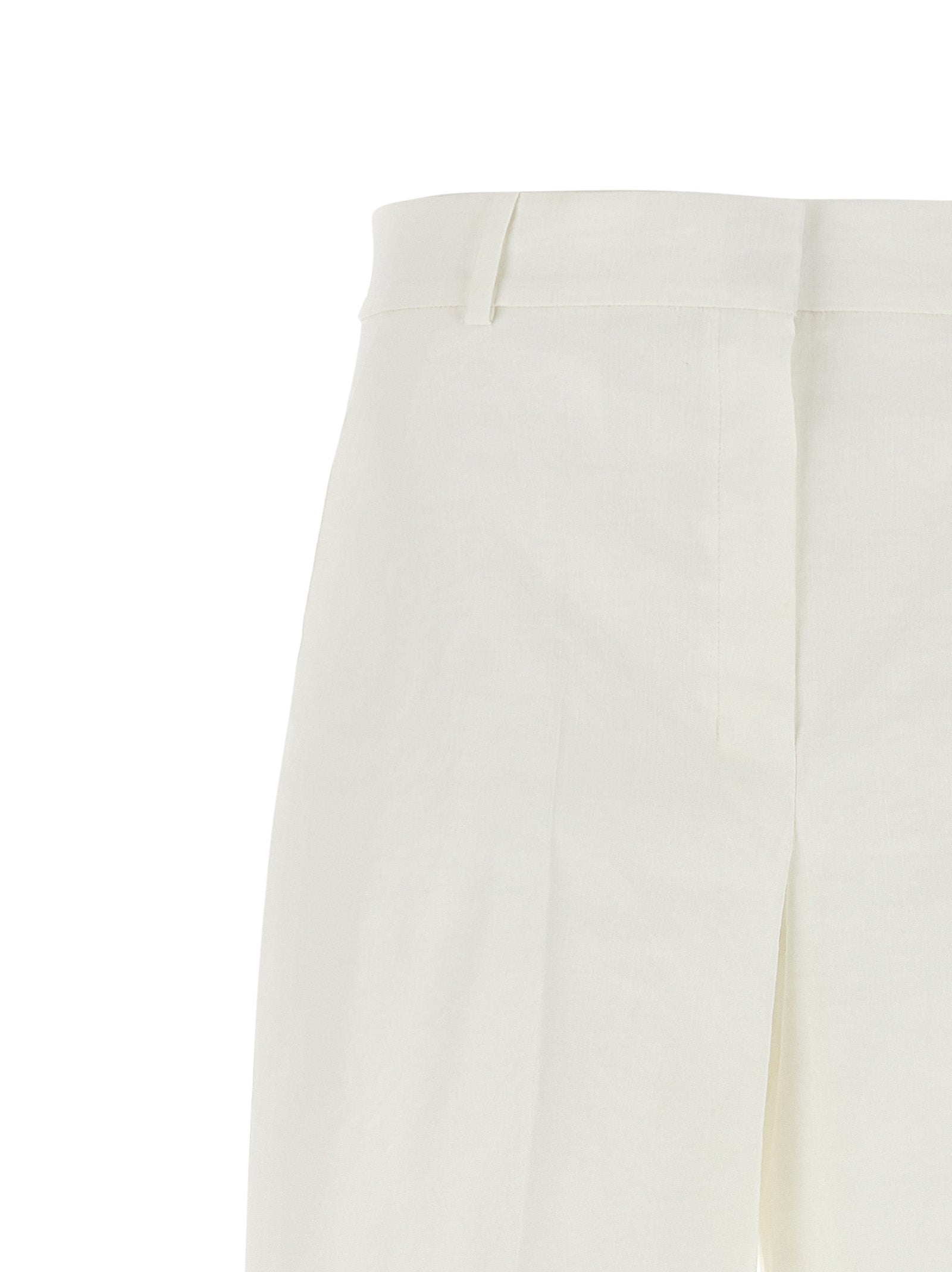 Trousers by Theory for women in linen & viscose white features an sartorial silhouette, showcasing a precise straight-leg and long with a sartorial for a refined look.