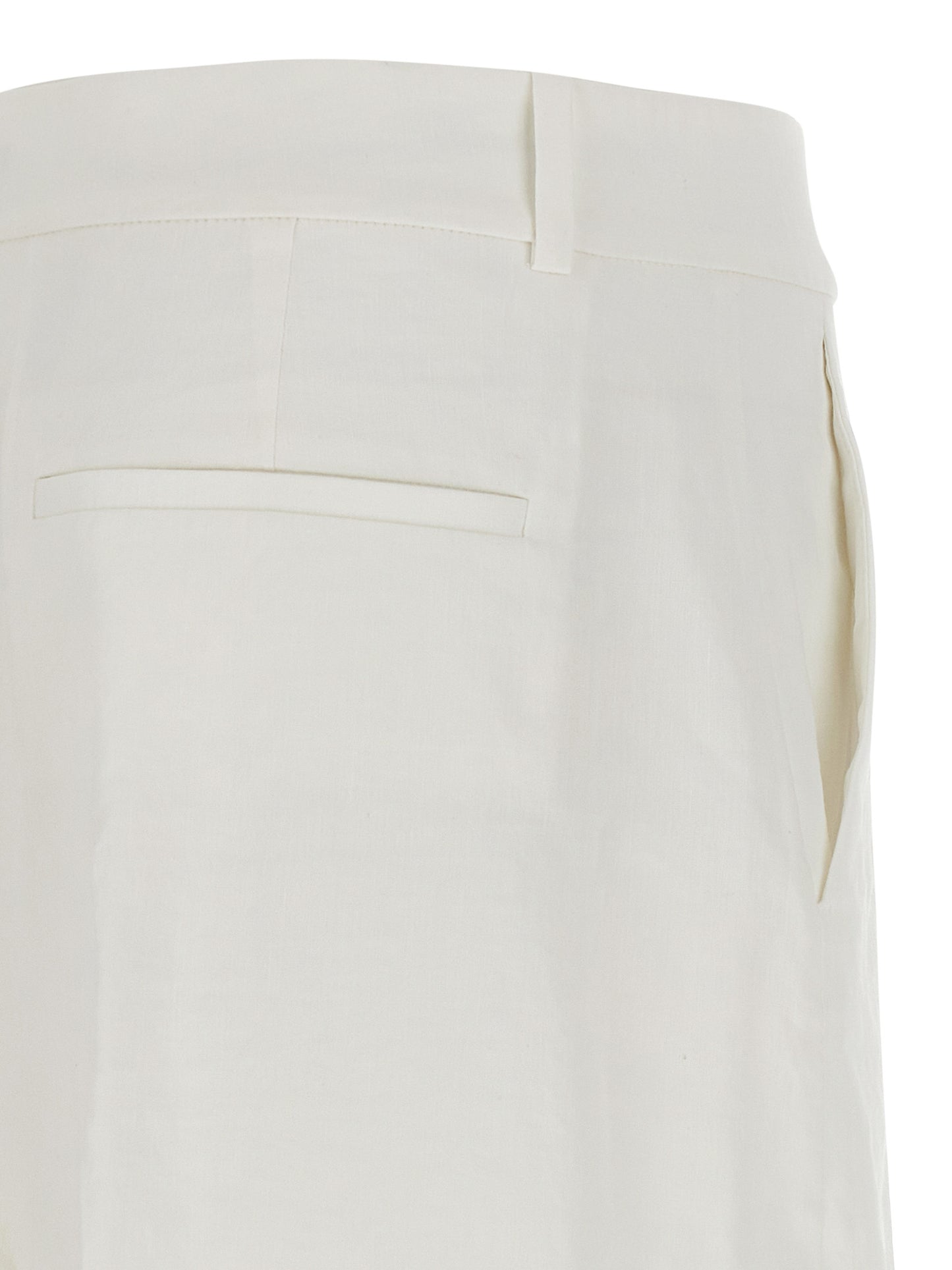 Trousers by Theory for women in linen & viscose white features a sculptural silhouette, showcasing a sculptural straight-leg and long with a sophisticated for a sculptural finish.