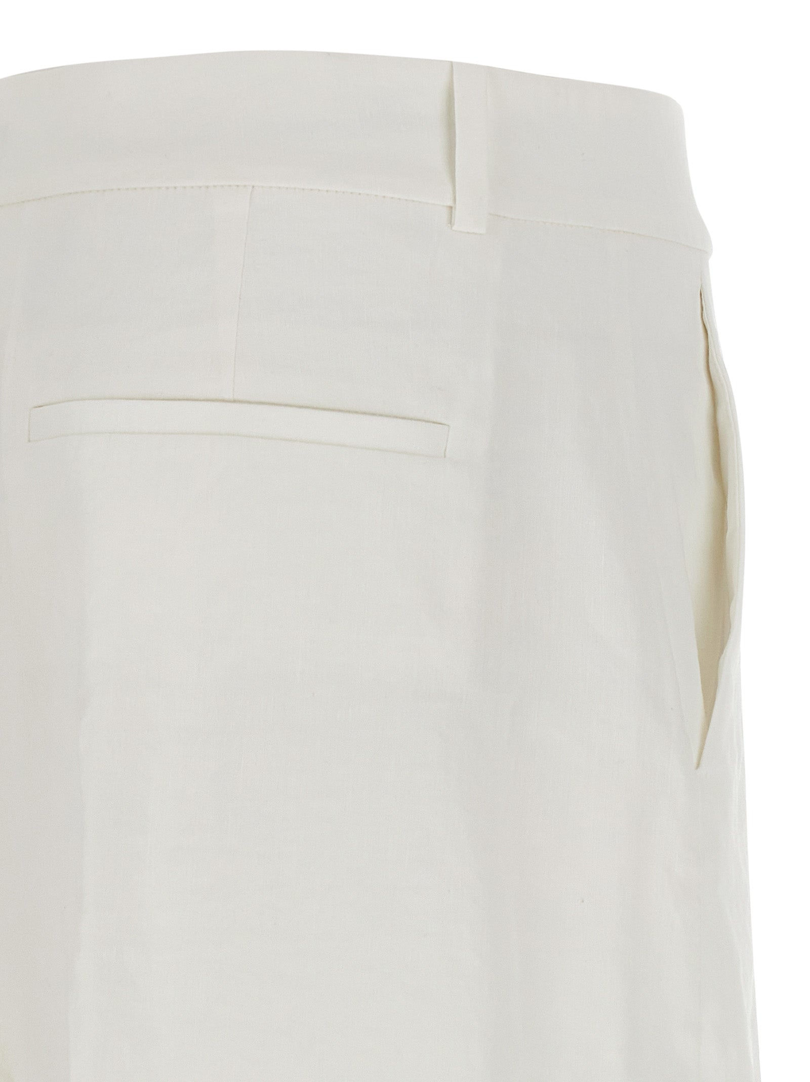 Trousers by Theory for women in linen & viscose white features a sculptural silhouette, showcasing a sculptural straight-leg and long with a sophisticated for a sculptural finish.