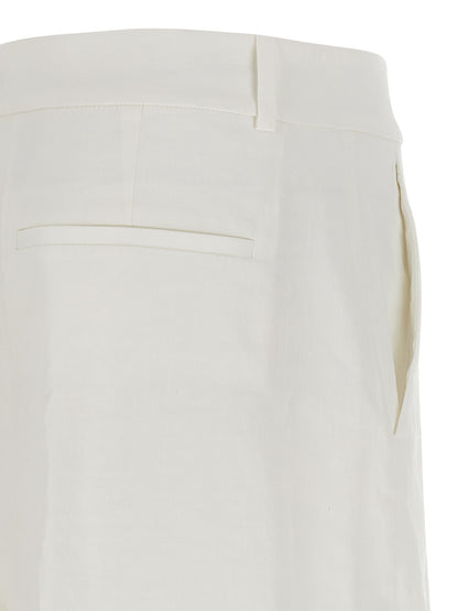 Trousers by Theory for women in linen & viscose white features a sculptural silhouette, showcasing a sculptural straight-leg and long with a sophisticated for a sculptural finish.