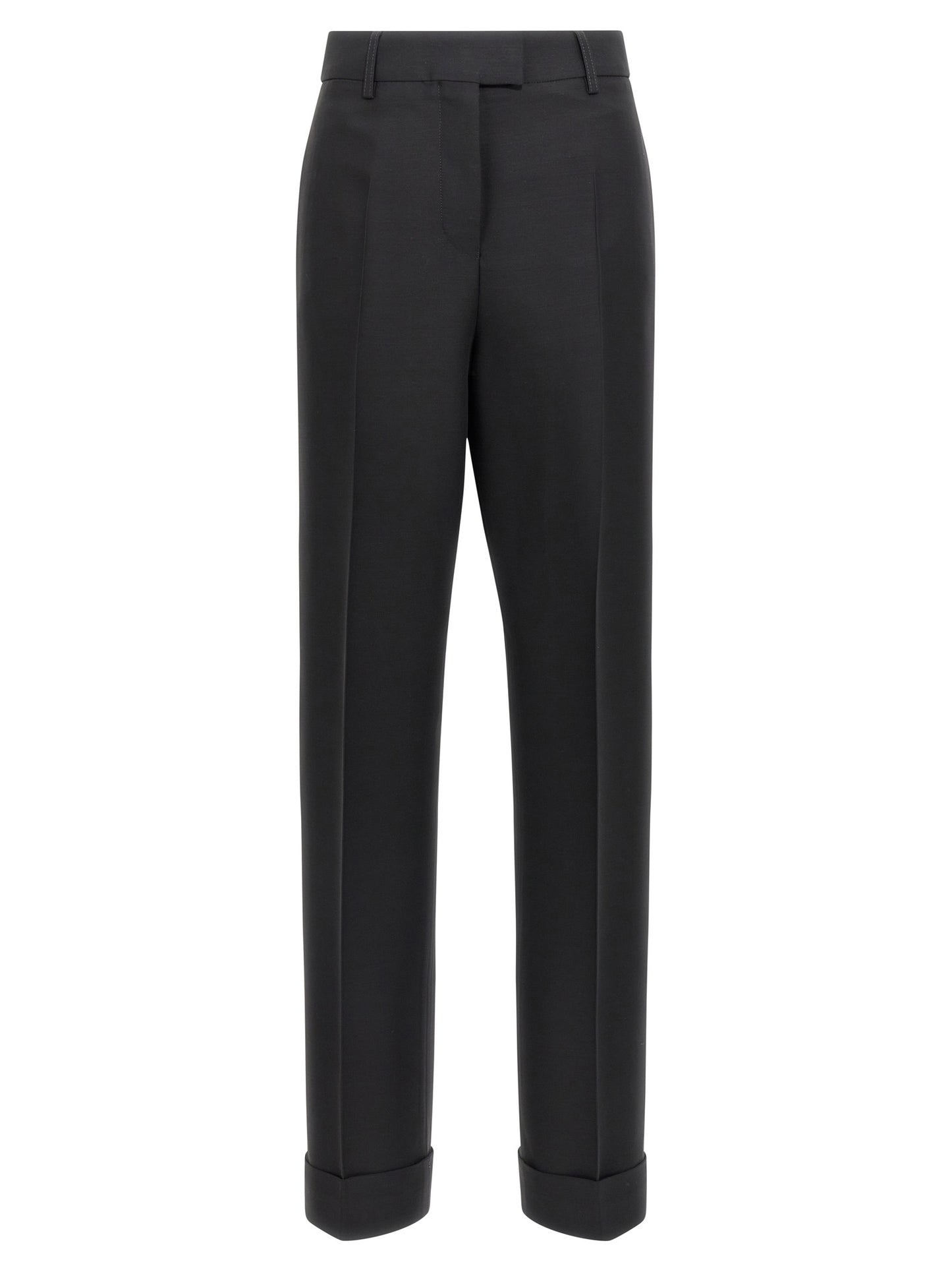 Trousers by Ferragamo for women in viscose & virgin wool black features a sculptural silhouette, showcasing a sculptural straight-leg and long with a sophisticated for a sculptural finish.