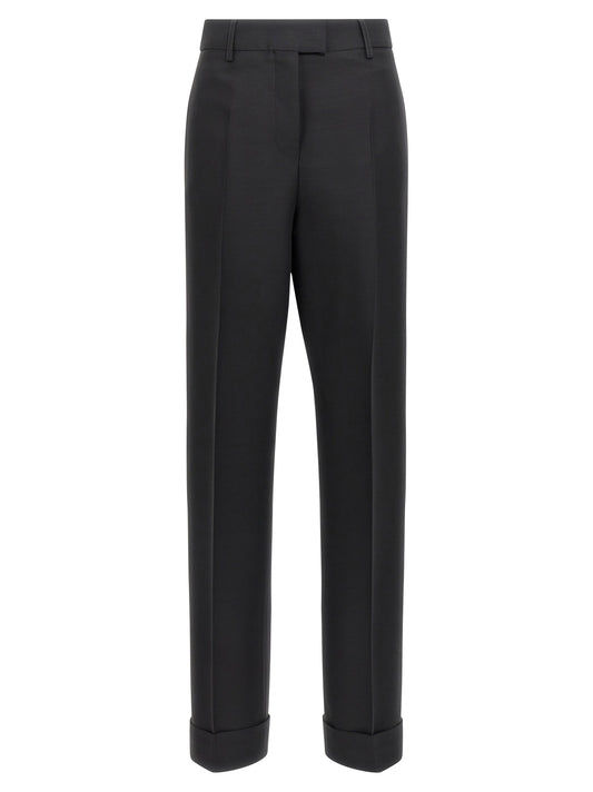Trousers by Ferragamo for women in viscose & virgin wool black features a sculptural silhouette, showcasing a sculptural straight-leg and long with a sophisticated for a sculptural finish.