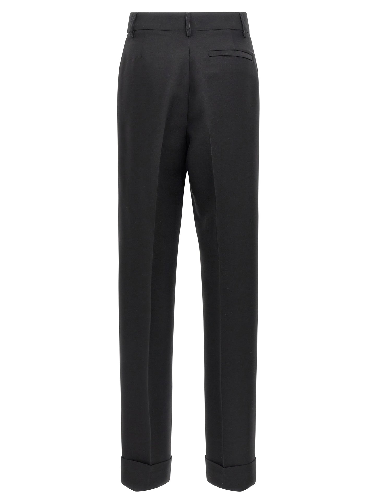 Trousers by Ferragamo for women in viscose & virgin wool black features a tailored silhouette with a tailored straight-leg, defined by its long and a sophisticated .
