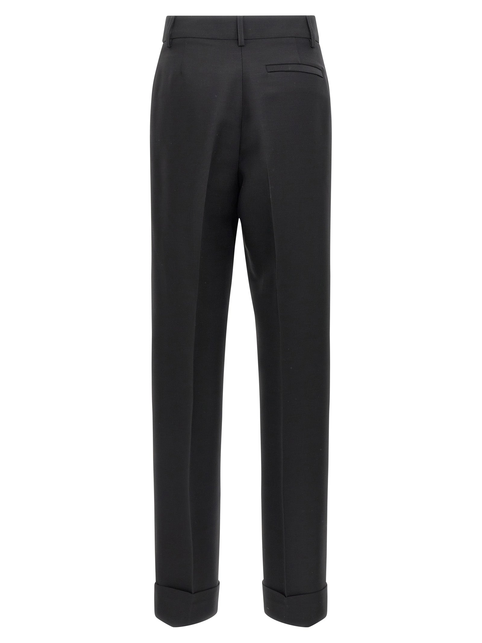 Trousers by Ferragamo for women in viscose & virgin wool black features a tailored silhouette with a tailored straight-leg, defined by its long and a sophisticated .
