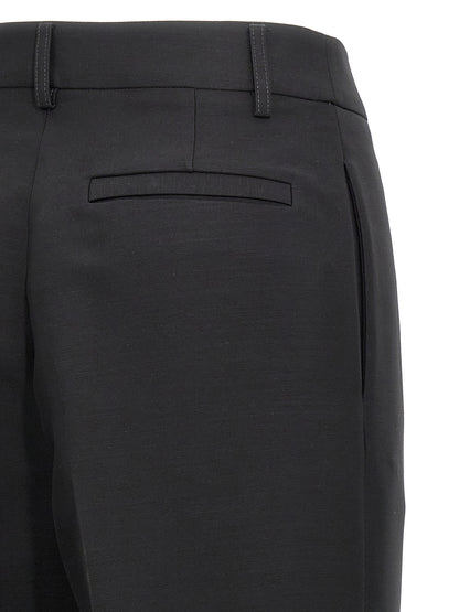 Trousers by Ferragamo for women in viscose & virgin wool black features an sartorial silhouette, showcasing a precise straight-leg and long with a sartorial for a refined look.