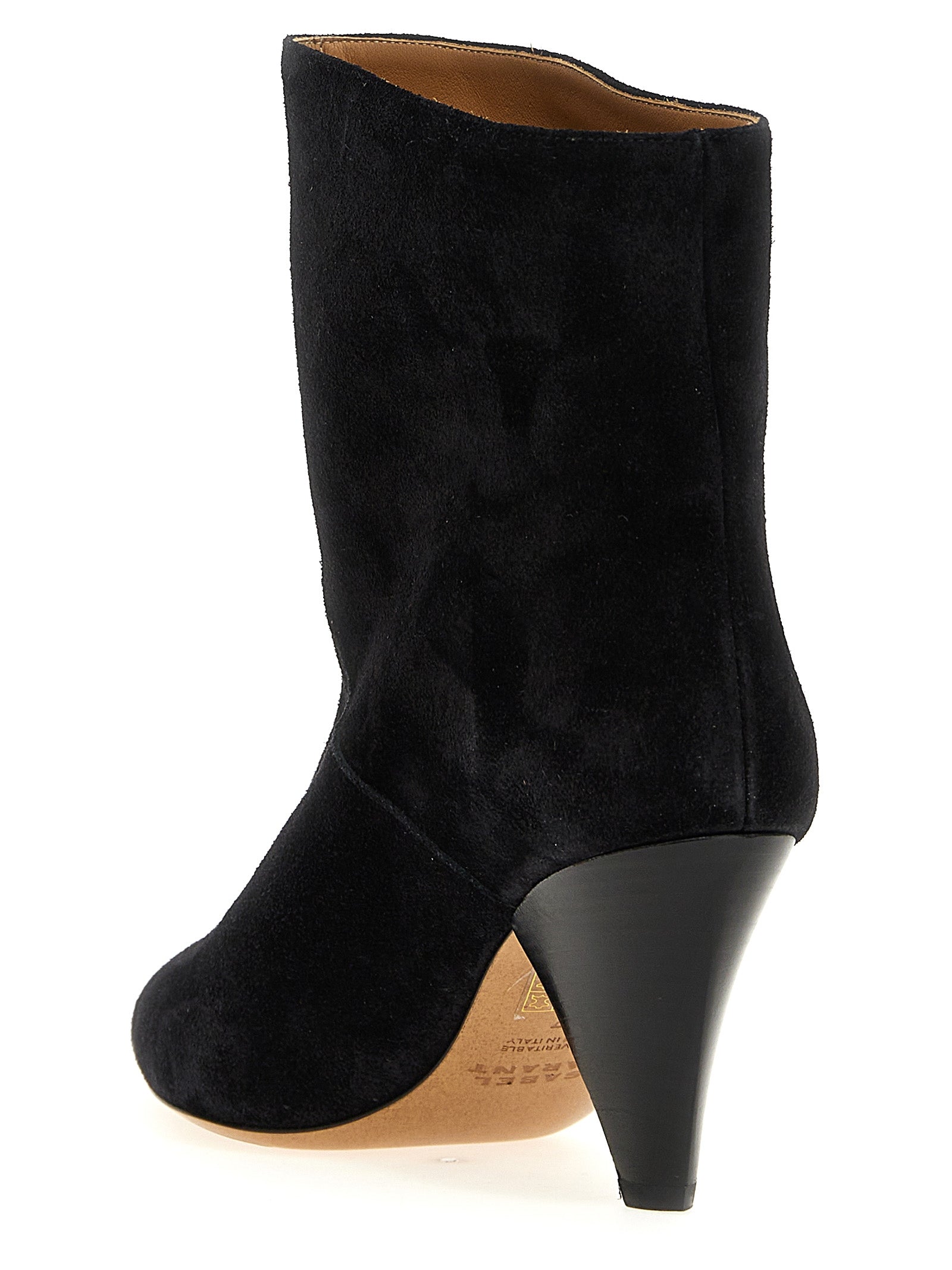 Ankle Boots by Isabel Marant for women in suede calfskin leather black showcases a ergonomic silhouette from the Women's Suede Calfskin Leather Ankle Boots collection, featuring a ergonomic cone-heel and a ergonomic .