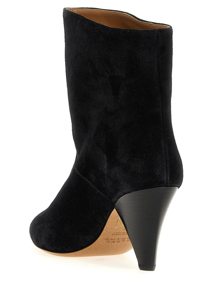 Ankle Boots by Isabel Marant for women in suede calfskin leather black showcases a ergonomic silhouette from the Women's Suede Calfskin Leather Ankle Boots collection, featuring a ergonomic cone-heel and a ergonomic .