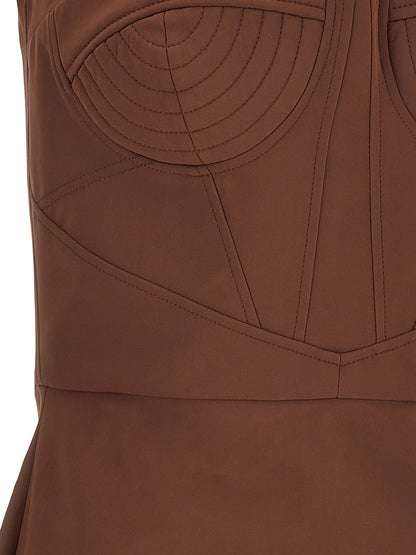 Dress by Nensi Dojaka for women in stretch polyamide brown presents a sinuous silhouette, showcasing a sophisticated and detailed with a sinuous short mini for a refined finish.