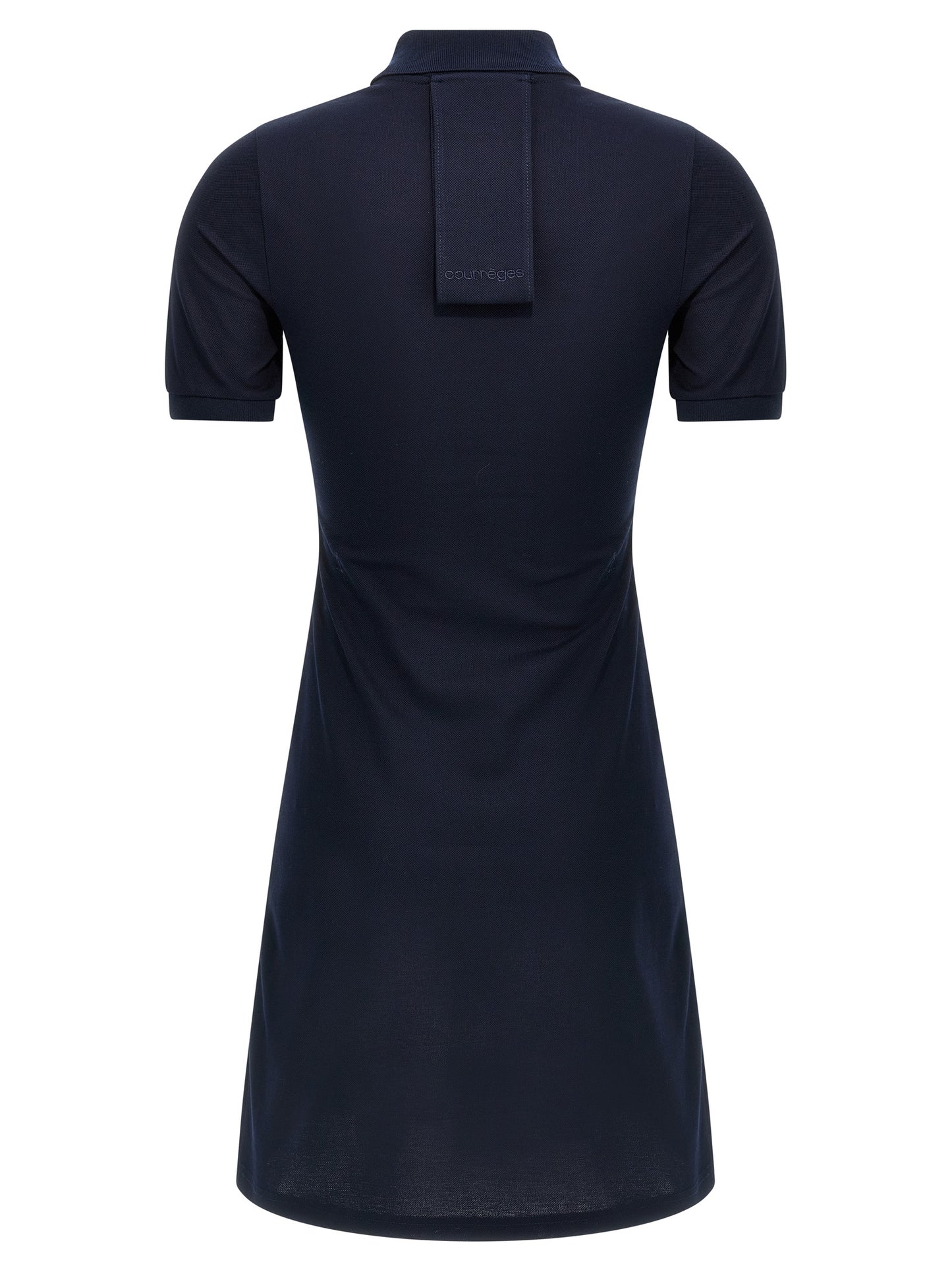 Dress by Courrèges for women in cotton blue showcases a striking silhouette, elegantly detailed with a , refined , and a striking short mini for a striking finish.