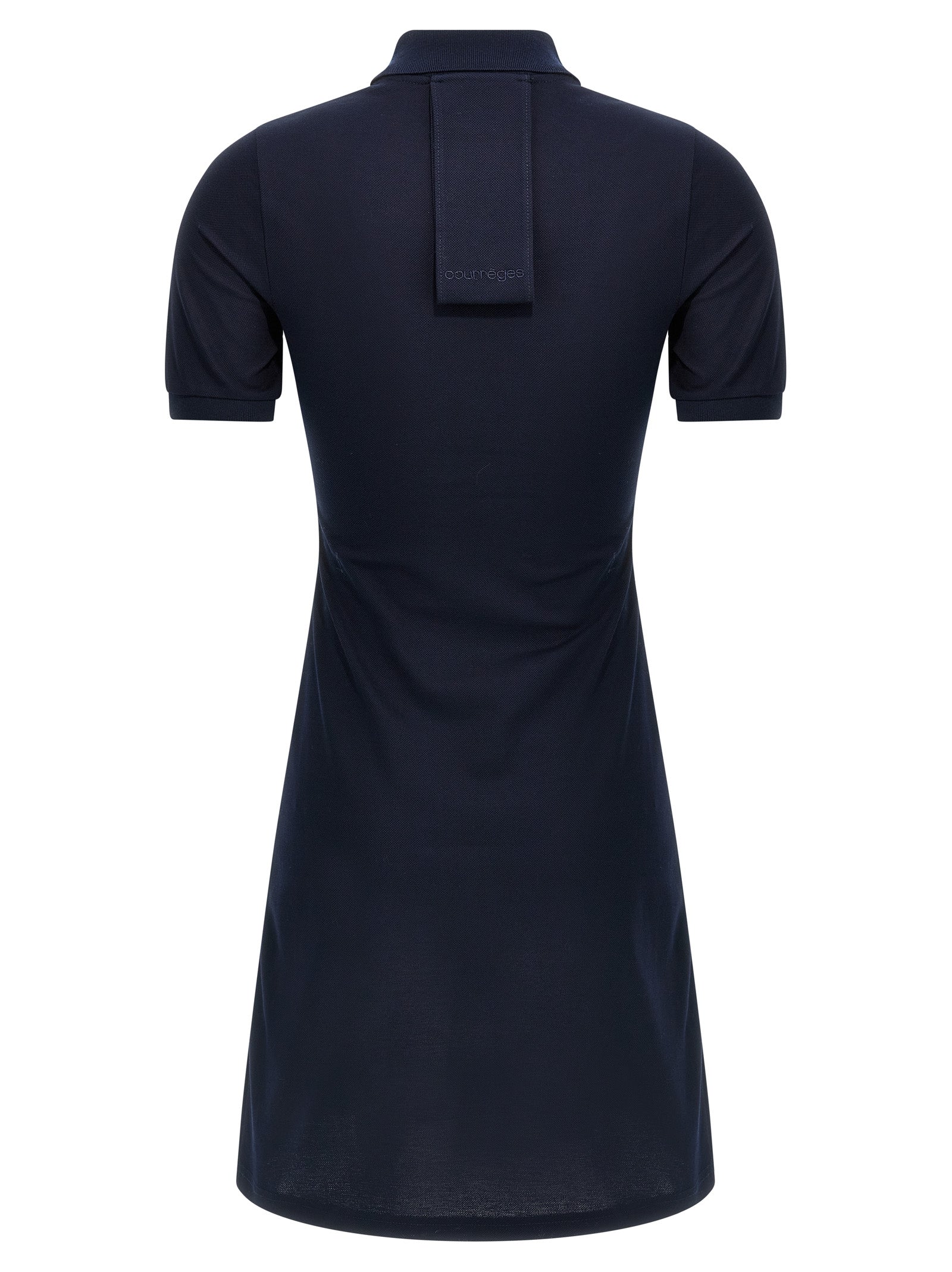 Dress by Courrèges for women in cotton blue showcases a striking silhouette, elegantly detailed with a , refined , and a striking short mini for a striking finish.