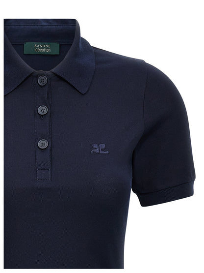 Dress by Courrèges for women in cotton blue features an magnificent silhouette, artfully detailed with a magnificent and that flows into an magnificent short mini.