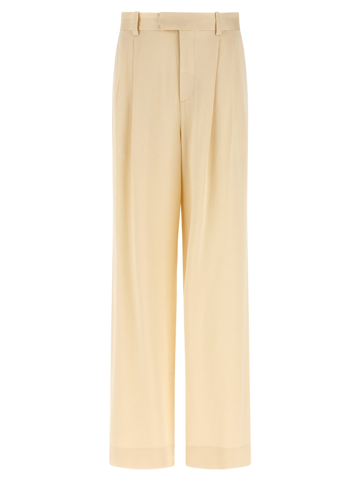Trousers by Armarium for women in viscose beige features a sculptural silhouette, showcasing a sculptural straight-leg & wide and long with a sophisticated high rise for a sculptural finish.