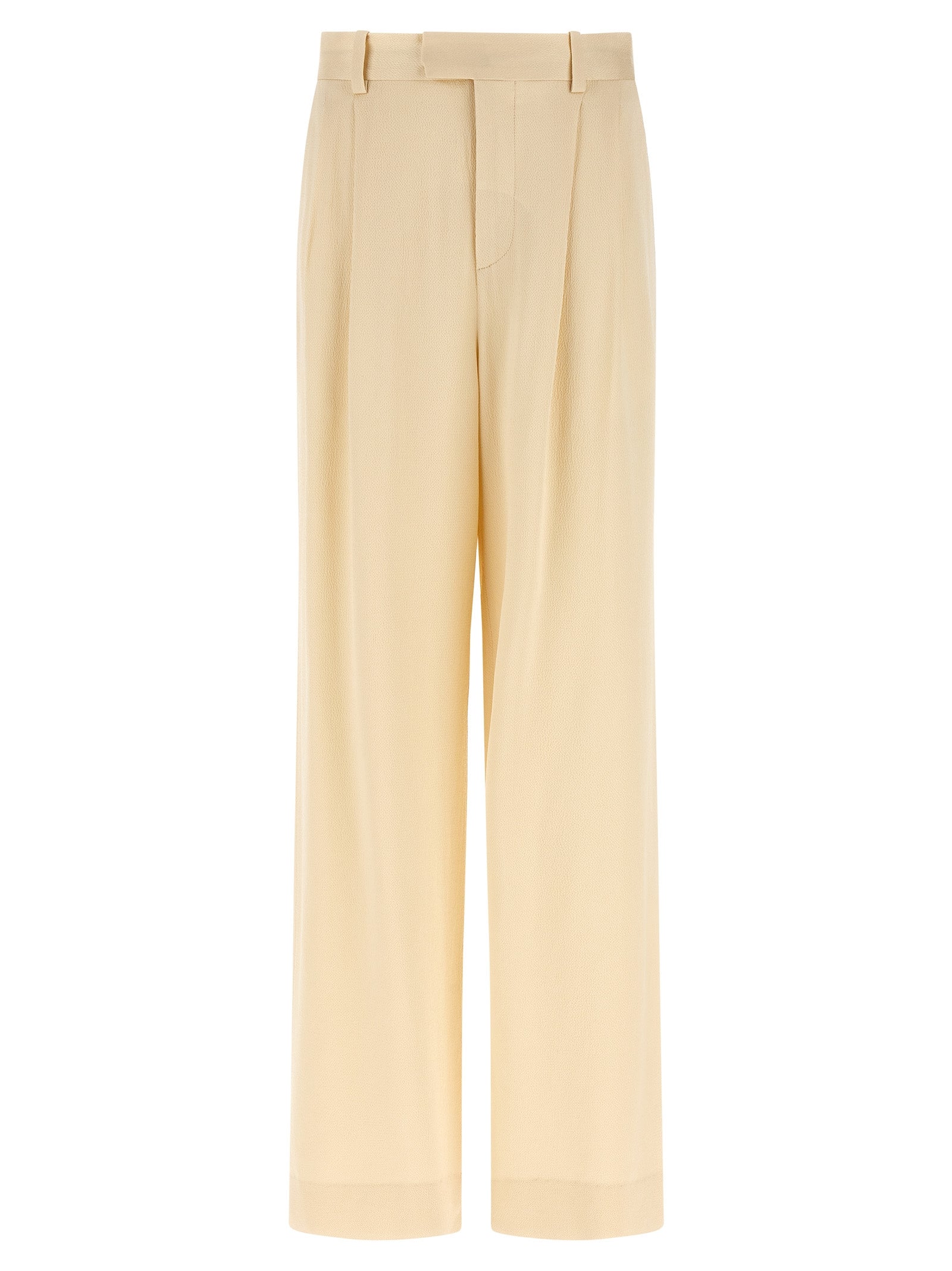 Trousers by Armarium for women in viscose beige features a sculptural silhouette, showcasing a sculptural straight-leg & wide and long with a sophisticated high rise for a sculptural finish.