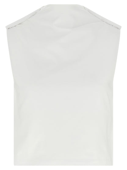 T-Shirt by Armarium for women in stretch cotton white showcases a chic silhouette, artfully detailed with a chic boat neckline and sleeveless for a chic finish.