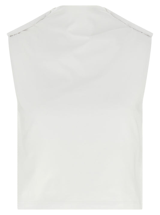 T-Shirt by Armarium for women in stretch cotton white showcases a chic silhouette, artfully detailed with a chic boat neckline and sleeveless for a chic finish.